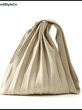 Pleated Knit Shoulder Bag Foldable Accordion Tote for Women